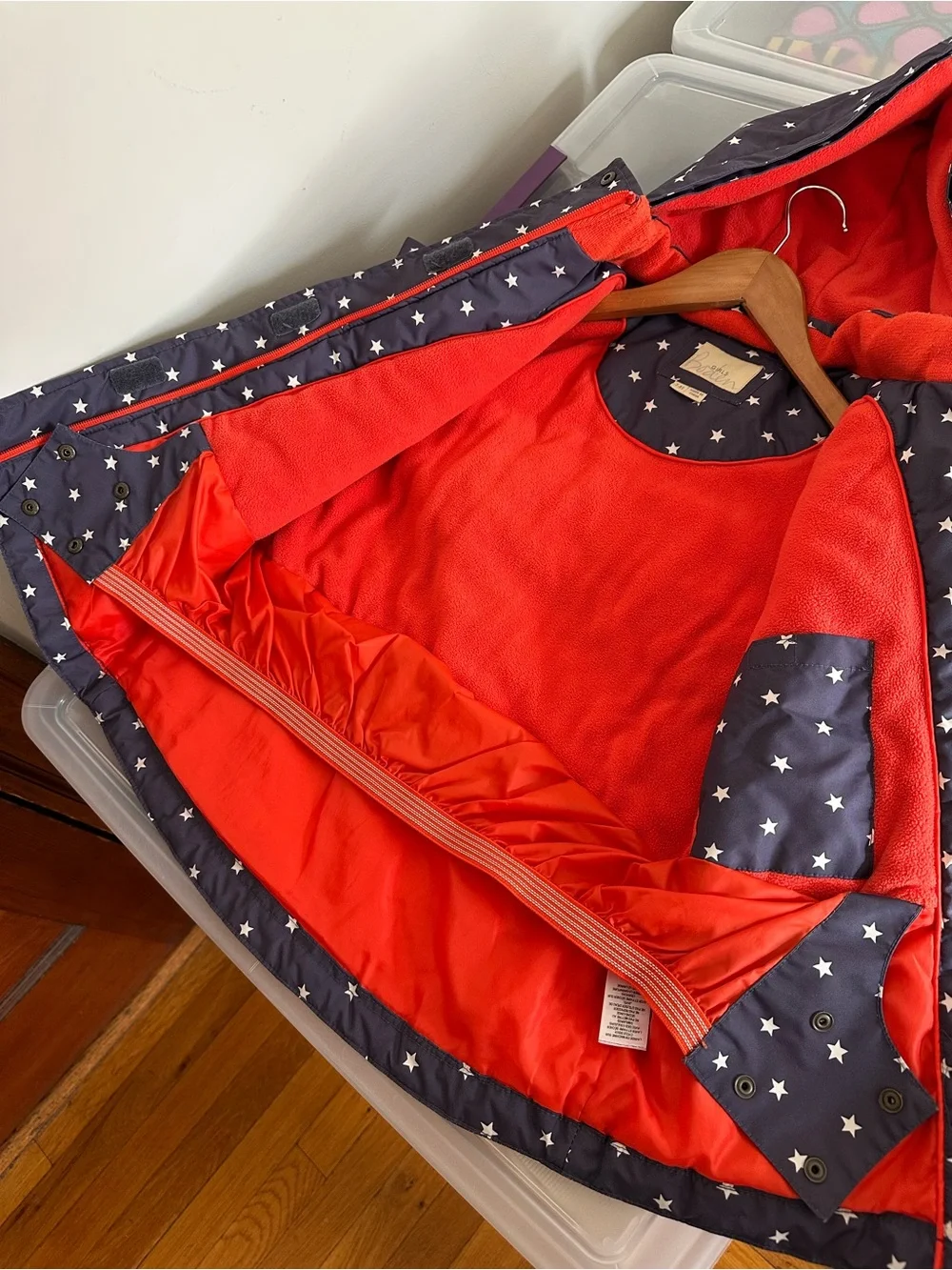 Boden Girls Purple White Stars Print Hooded Winter Jacket Size 7-8 Years